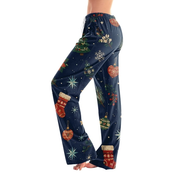 Christmas Womens Pajama Pants Stretch Pjs Christmas Drawstring Elastic Waist Sleepwear Bottoms