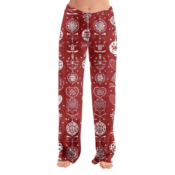 Christmas Womens Pajamas Casual Flannel Christmas Snowflake Print Pajama Pants Comfy Elastic Waist Fall Pj Bottoms Holiday Soft Sleep Loungewear Pants Wine XS