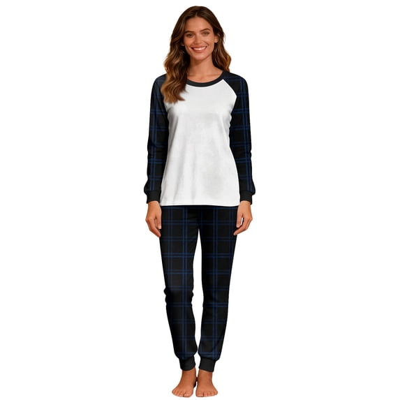 Christmas Womens Plaid Sleepwear Long Sleeve Crew Neck Top with Pocket Cozy Pajama Set Fashion Xmas Shirt and Pant Festive Nightwear Oversized Loungewear