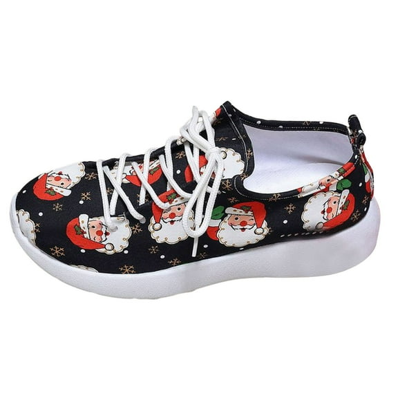 Christmas Womens Shoes Non Slip Lace up Round Toe Comfortable Lightweight Walking Sneakers