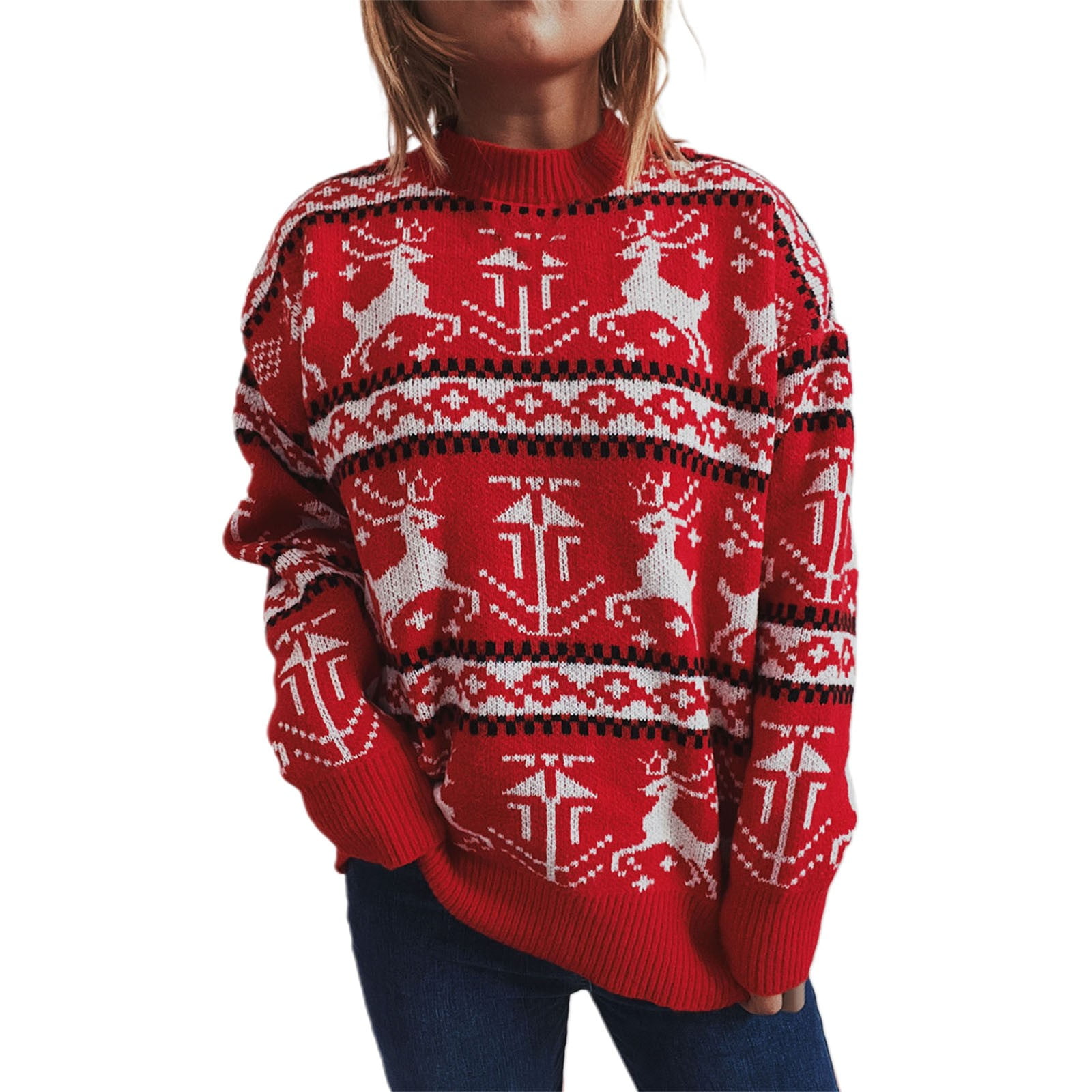 Christmas Womens Sweaters Dressy Casual Long Sleeve Crewneck Fashion