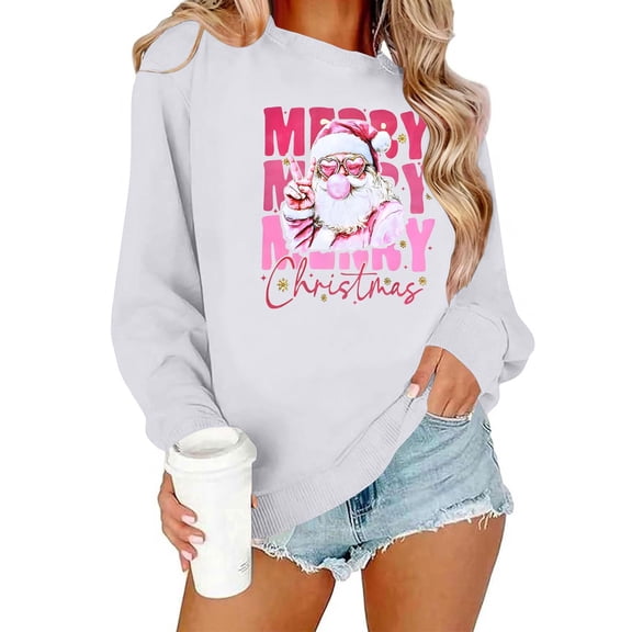 Christmas Womens Sweatshirts Merry Xmas Graphic Printed Sweaters Long Sleeve Crew Neck Blouses Casual Funny Holiday Shirts Pullover Top