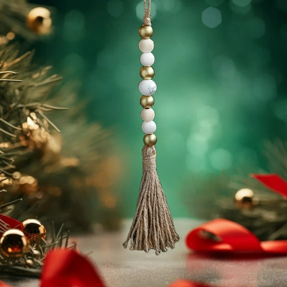 Christmas Wood Bead Garland 10in Farmhouse Beads with Tassels Tiered Tray Decor Wall Hanging Home Ornaments for Christmas Tree Decorations