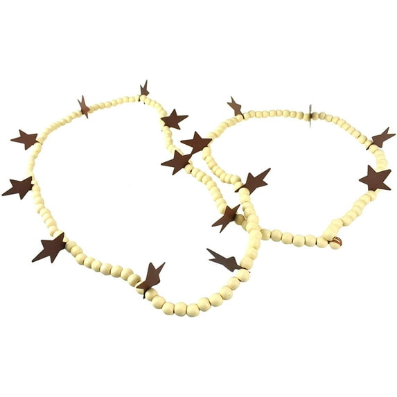Christmas Wood Bead Garland with Rustic Stars, 6-Feet