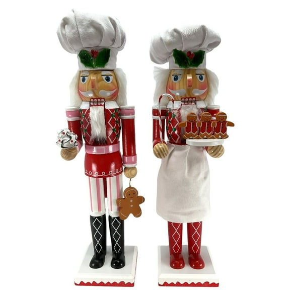 Christmas Wood Nutcracker holding Candy and Gingerbread 15 Inch 2 Piece Set