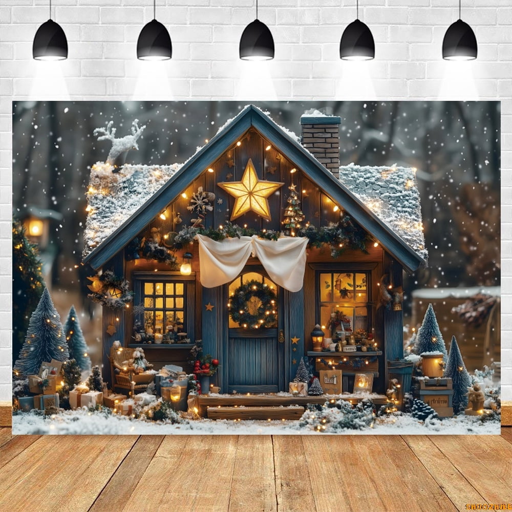 Christmas Wood Photography Backdrop Winter Snow Rural Cottage Christmas ...
