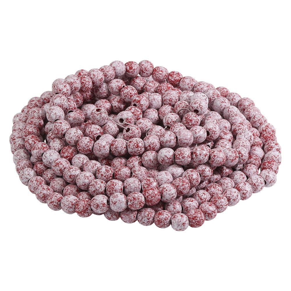 Christmas Wood Round Beads Hanging Ornaments with Nylon Thread Red 5000mm