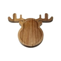 Christmas Wood Serving Tray Christmas Reindeer Shaped Wooden Platter Rustic Farmhouse 11 x 9 Inches Food Dish Plate Table Serving Platter for Christmas Charcuterie Cheese Food Fruit