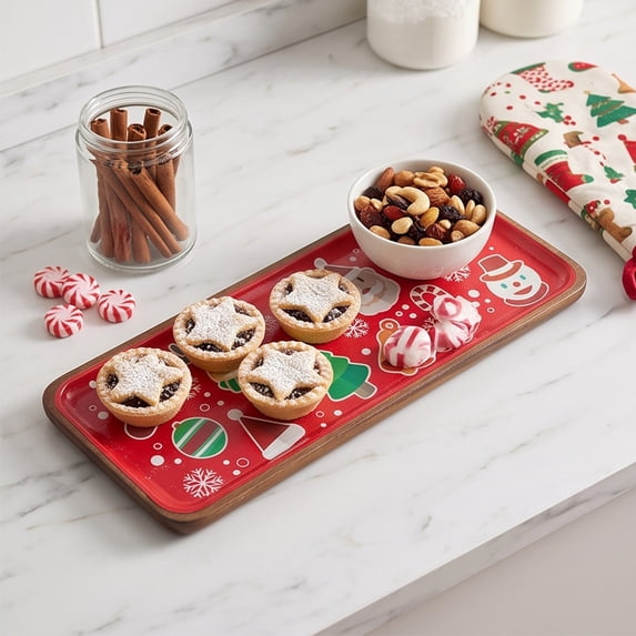 Christmas Wood Serving Tray, Rectangular Serving Platter, Wood Platter for Coffee Tables, Dessert, Snack, Fruit, Bathroom Tray Charcuterie Board for Home Decor