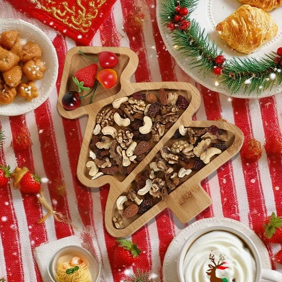 Christmas Wood Serving Tray for Holiday Parties & Gatherings - Festive Dessert Platter for Seasonal Celebrations, Snack Tray for Themed Decor