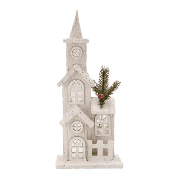 Christmas Wood Village LED Church Light House Snow Scene Xmas Decorations for Desktop Ornament