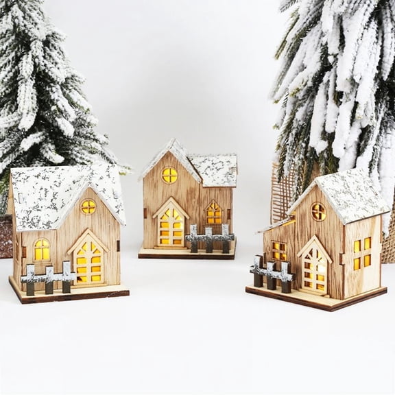 Christmas Wood Village LED Luminous House Village Christmas Scene Christmas Decorations Light Xmas Desktop Ornament Holiday Home Decor