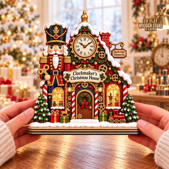 Christmas Wooden Block Clockwork Nutcracker House Tabletop Gift for Holiday Collectors