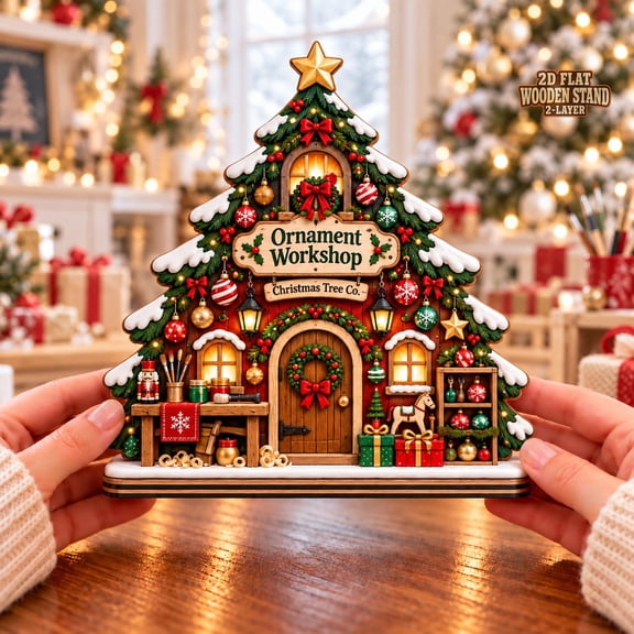 Christmas Wooden Block Gift, Ornament Workshop Tree Tabletop Keepsake for Holiday Hosts