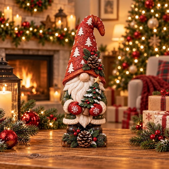Christmas Wooden Block Red Tree Hat Gnome Wooden Block for Holiday Gift ...
