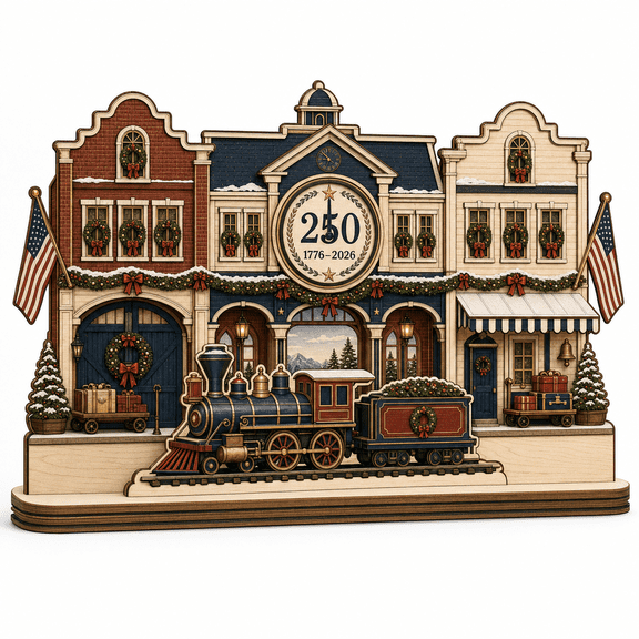 Christmas Wooden Block Vintage Train Station Wood Tabletop Display for Holiday Train Decor