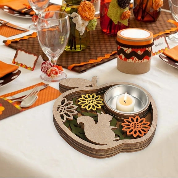 Christmas Wooden Candle Stand Apples Candelabra Gothic Tabletop Candle Base Yellow Wood Stable Versatile Indoor Outdoor Holiday Decor