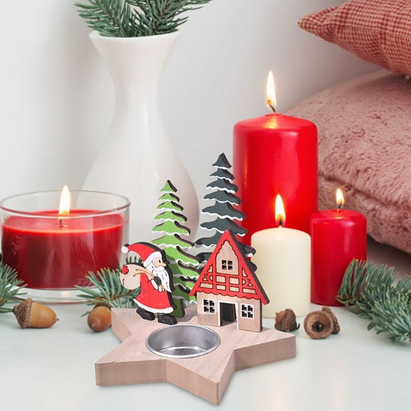 Christmas Wooden Candlestick Desktop Ornaments Holiday Decorations Christmas Holiday Supplies Candle Holder Light up Tall Candle Holder Candle Holders Centerpiece Candle Stands Stick Candle Holders