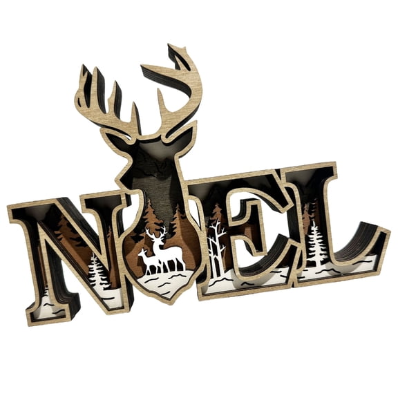 Christmas Wooden Carved Reindeer Sculpture Noel Letter Sign Desktop Decoration Home Accent Table Centerpieces Decors