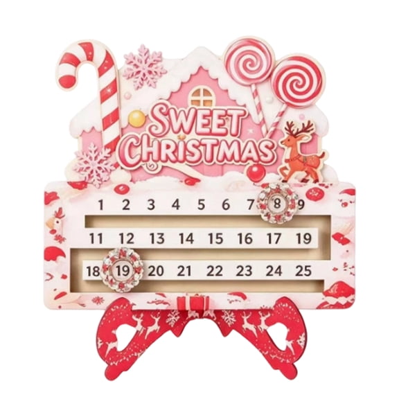 Christmas Wooden Countdown Calendar, Reusable Adjustable Advent Day Block Timer, Xmas Tabletop Decor for Mantel Tiered Tray Home Holiday Decoration (B)