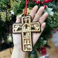 thumbnail image 1 of Christmas Wooden Cross Ornament - Hanging Decor For Christmas Tree & Office, Religious Handicraft, Rustic Wooden Design, Festive Holiday Decor, Brownish Yellow, 4.72*3.74*0.28in, 1 of 5