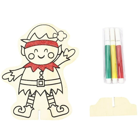 A Christmas Wooden Decorations Diy Painting Educational Toys With Non-Woven Fabric, 3 Pens Included And Kids Craft Activity For Home Decor, Party Favors And Christmas Tree 5.91X4.72X0.39In