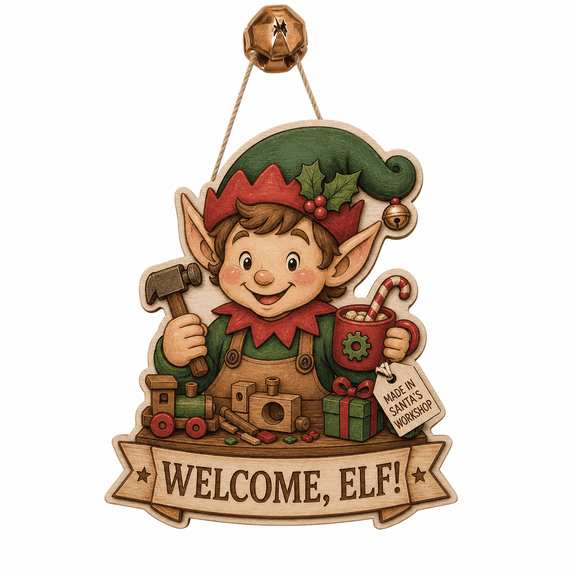 Christmas Wooden Door Hanging Sign Festive Workshop Elf Wood Entryway Welcome for Holiday Hosts