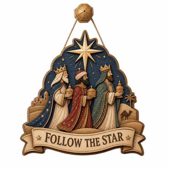 Christmas Wooden Door Hanging Sign Three Kings Following the Star Wood Front Door Decor for Christian Homes