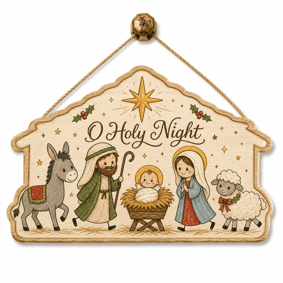 Christmas Wooden Door Sign Holy Family Manger Wood Front Door Hanging for Christmas