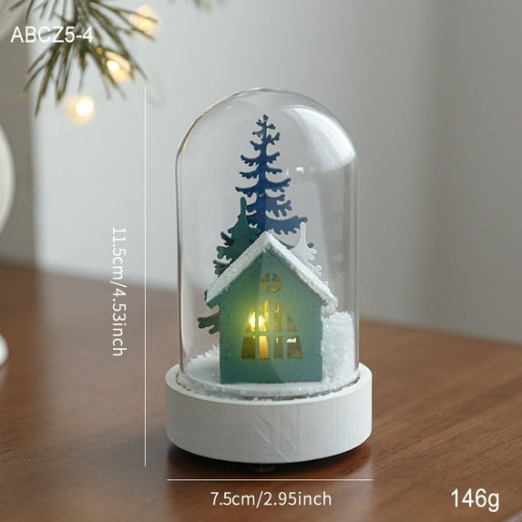Christmas Wooden Glass Lamp – Santa Claus & Reindeer Night Light with Snow Scene, Desktop Ornament for Holiday Decor