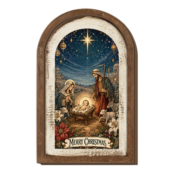Christmas Wooden Hanging Painting Frame, Decorative Holiday Wall Artwork, Festive Photo Frame Ornament for Home, Party, Door and Seasonal Display