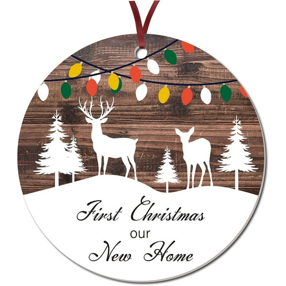 Christmas Wooden Hanging Sign 3" First Christmas Our New Home Wooden Christmas Wreath Signs Christmas Door Decorations for Front Door Xmas Home Indoor Outdoor Farmhouse Wall Decor DIY