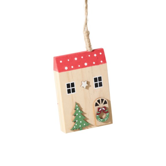 Christmas Wooden House Ornament, Unfinished Small Wood Cottage Hanging Pendant for DIY Painting, Miniature Diorama, Home Cabinet, Shelf, Window and Winter Tabletop Decor