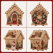 Christmas Wooden House Pearl Art Craft Kit, Festive Snowman Santa Reindeer Pattern Handmade Ornaments, DIY Pearl Bead Craft Set for Indoor Wall Hanging, Tabletop Home Decoration