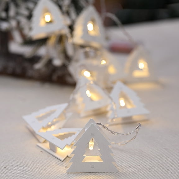 Christmas Wooden LED String Lights, Snowflake Hollow House Shape Warm Ambient Decorative Fairy Lights, Battery Operated Ornament Light String for Holiday Wedding Indoor Party Scene Layout