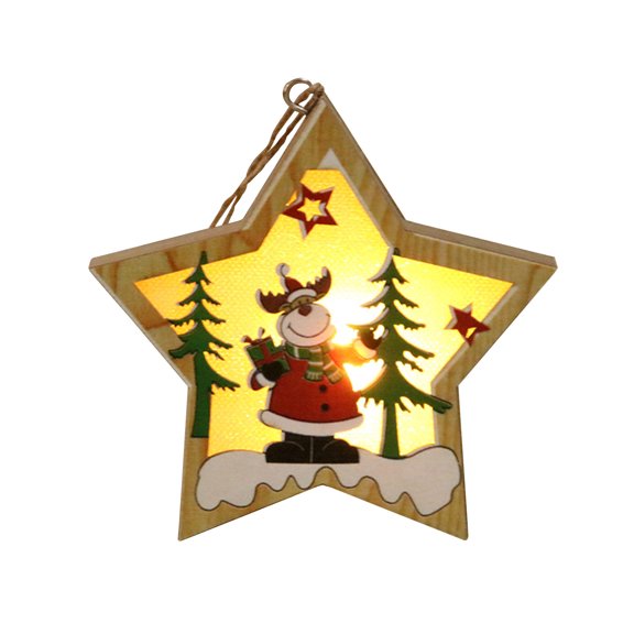 Christmas Wooden Luminous Ornament Holiday Decor Hanging Pendant with Warm Light - Detailed Craftsmanship Home Decor(A)