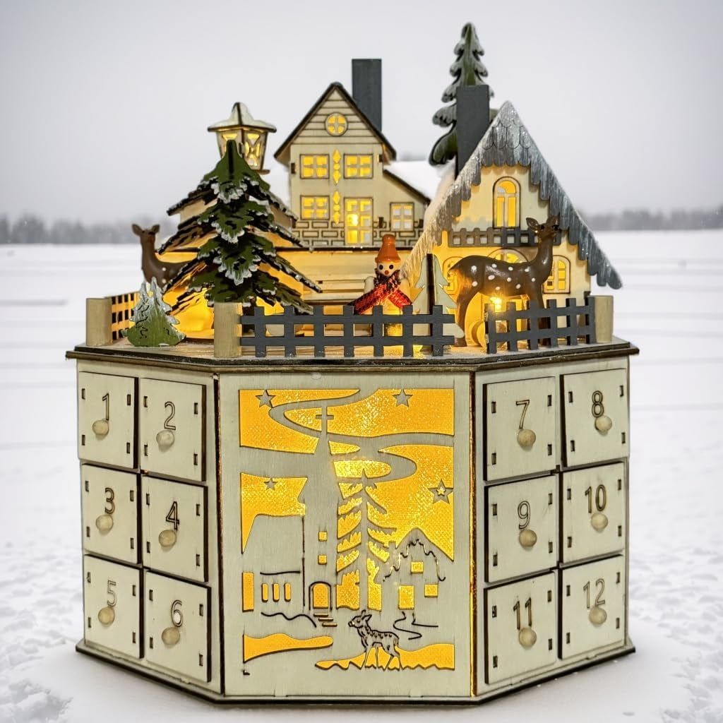Christmas Wooden Musical Advent Calendar with LED Decoration Reindeer Christmas Wooden Musical Advent Calendar with LED Decoration Reindeer