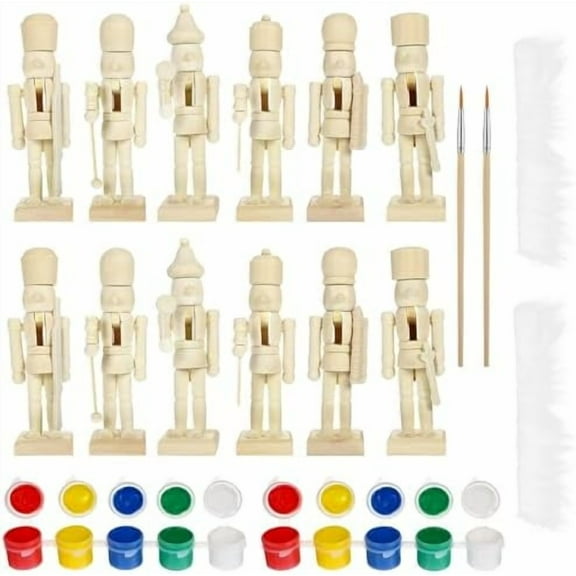 Christmas Wooden Nutcrackers Unpainted Nutcracker 12Pcs Christmas Unfinished Nutcracker Figures DIY Nutcracker Blank Nutcracker