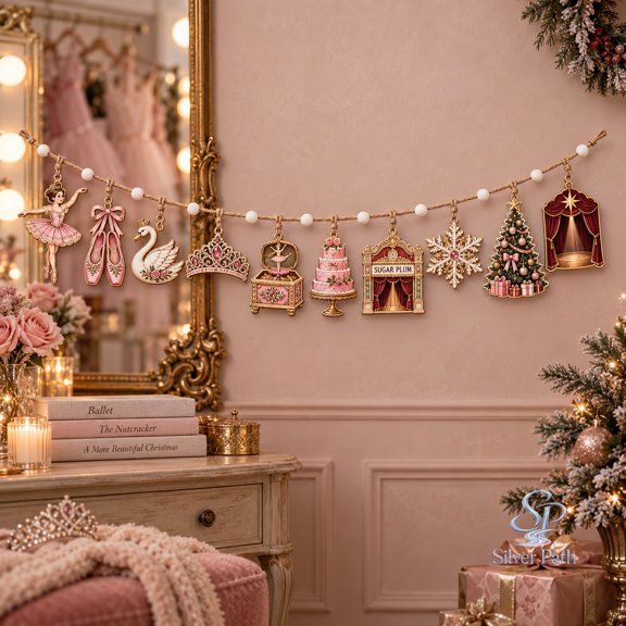 Christmas Wooden Ornament Garland Sugar Plum Ballet Mantel Decor for Christmas Dance Lovers