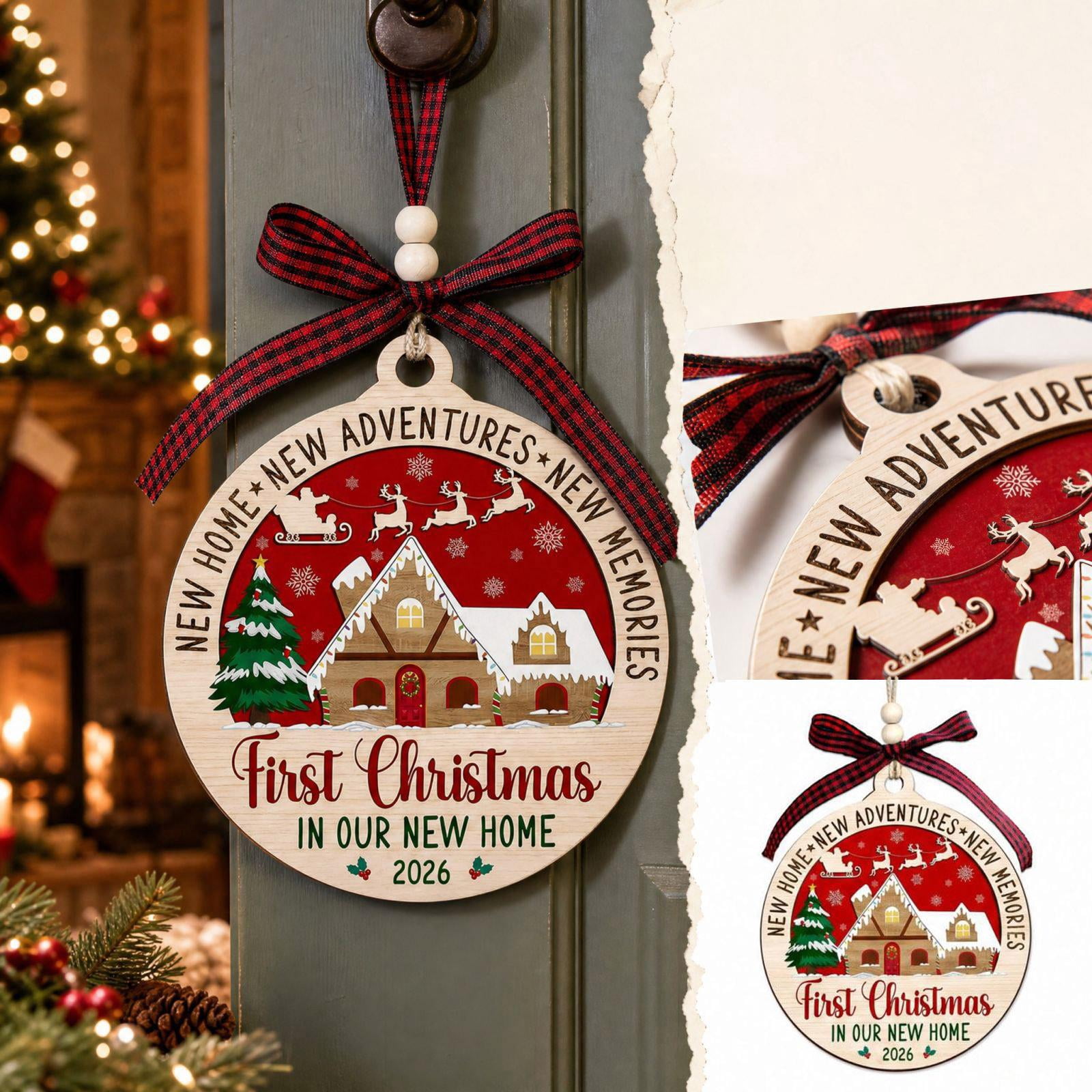 Christmas Wooden Ornament with First Christmas in Our New Home 2026 ...