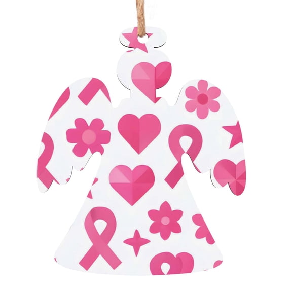 Christmas Wooden Pendant Is Not Easy To Fade Light Durable Variety Of Shapes Easy To Hang Modern Pink Ribbon Pattern With Geometric Elements Angel Shape