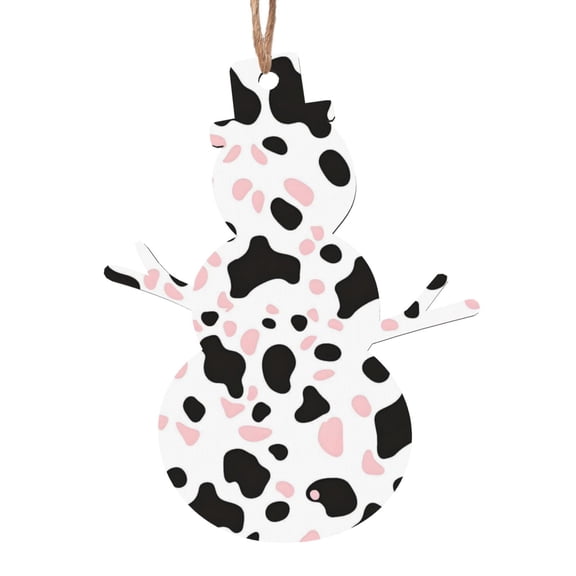 Christmas Wooden Pendant Is Not Easy To Fade Light Durable Variety Of Shapes Easy To Hang Simple Cow Print Pattern White Background, Pink And White_1 Snowman Shape