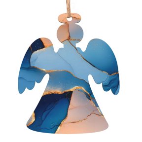 Christmas Wooden Pendant Is Not Easy To Fade Light Durable Variety Of Shapes Easy To Hang Blue And Beige Gold Marble Angel Shape