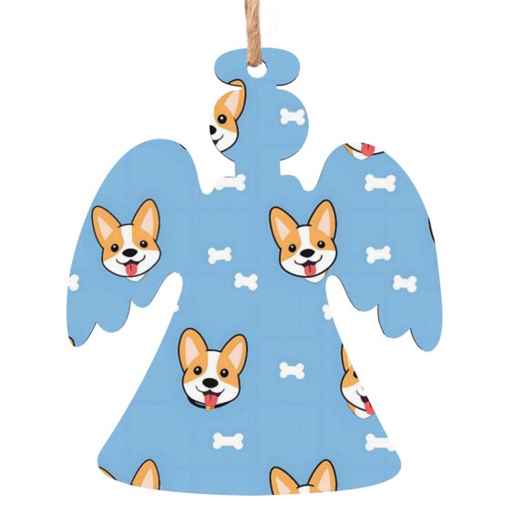 Christmas Wooden Pendant Is Not Easy To Fade Light Durable Variety Of Shapes Easy To Hang Corgi And Bones (3) Angel Shape