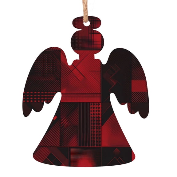 Christmas Wooden Pendant Is Not Easy To Fade Light Durable Variety Of Shapes Easy To Hang Darkred Geometric Patterns_2 Angel Shape