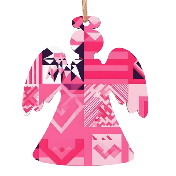 Christmas Wooden Pendant Is Not Easy To Fade Light Durable Variety Of Shapes Easy To Hang Hotpink Geometric Patterns_2 Angel Shape