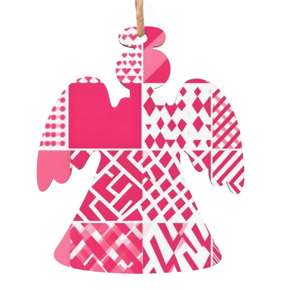 Christmas Wooden Pendant Is Not Easy To Fade Light Durable Variety Of Shapes Easy To Hang Hotpink Geometric Patterns_4 Angel Shape