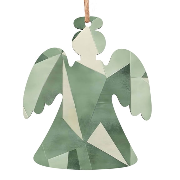 Christmas Wooden Pendant Is Not Easy To Fade Light Durable Variety Of Shapes Easy To Hang Palegreen Geometric Lines_4 Angel Shape