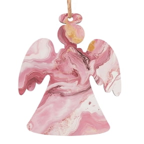 Christmas Wooden Pendant Is Not Easy To Fade Light Durable Variety Of Shapes Easy To Hang Pink Marble_1 Angel Shape