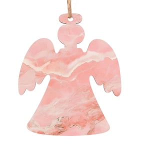 Christmas Wooden Pendant Is Not Easy To Fade Light Durable Variety Of Shapes Easy To Hang Pink Marble_4 Angel Shape
